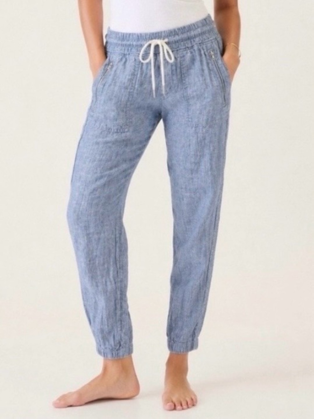 Athleta Cabo 100% Linen Joggers in Chambray Blue